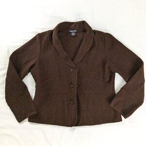 Y2k Brown Boiled Wool Collared Button Front Cozy Jacket